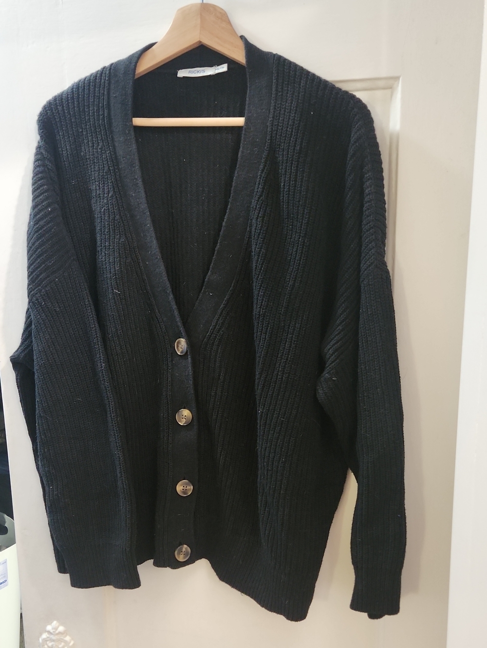 Ricki's XXL Black Ribbed V-Neck Button Cardigan
